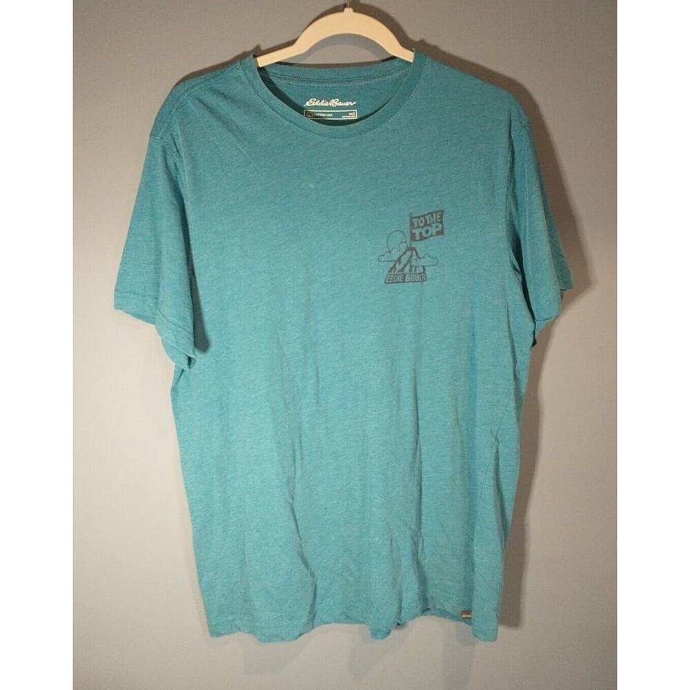 Eddie Bauer Men’s T-Shirt Large Teal Blue Green TO THE TOP Eddie Bauer On Back